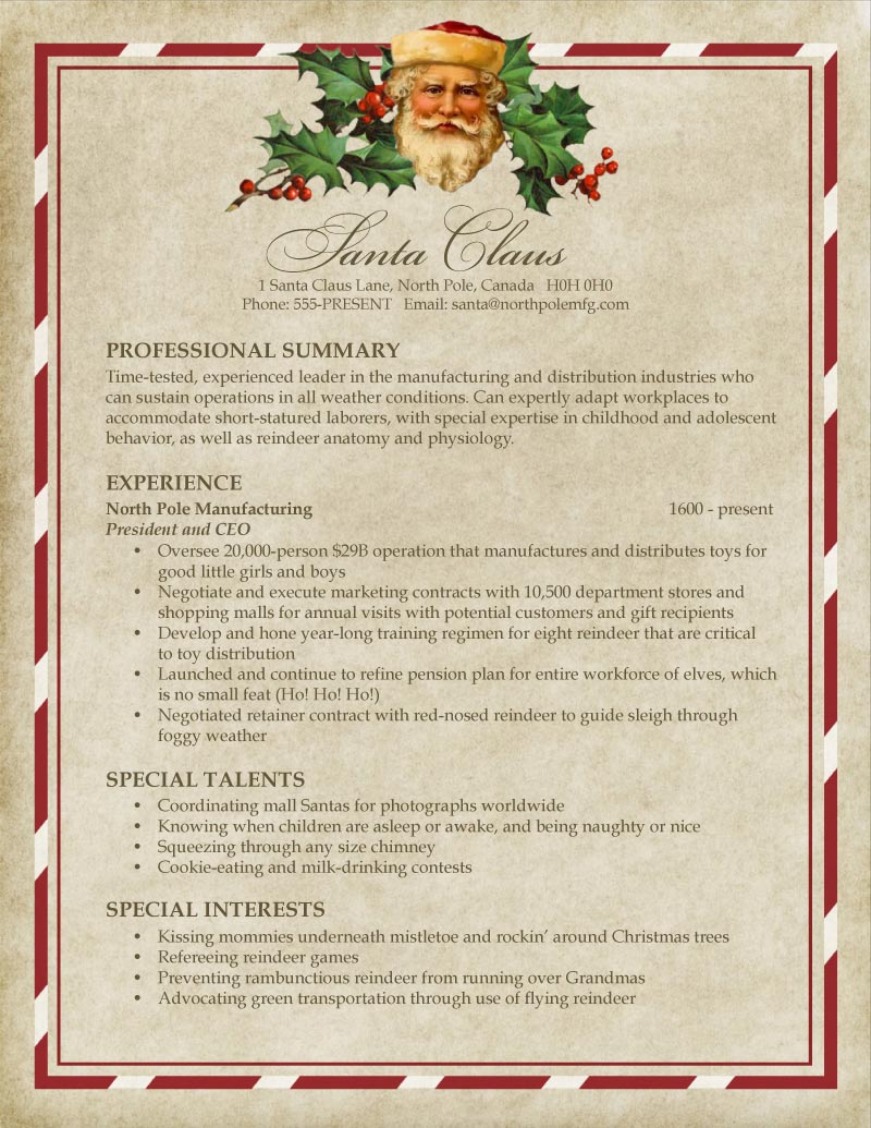 Le CV du père Noel ! Christmas Resume