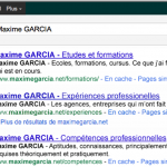 Le CV Google de Maxime Garcia premiere page résultats Google.