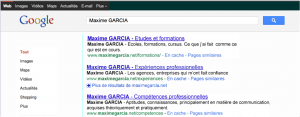 Le CV Google de Maxime Garcia premiere page résultats Google.