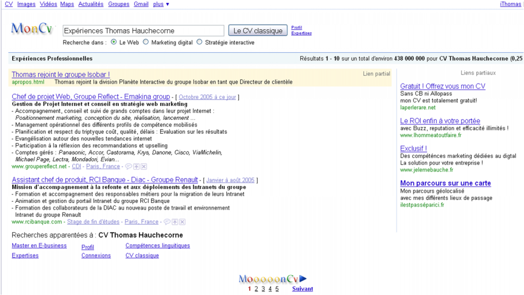 Le CV Google original de Thomas Hauchecorne