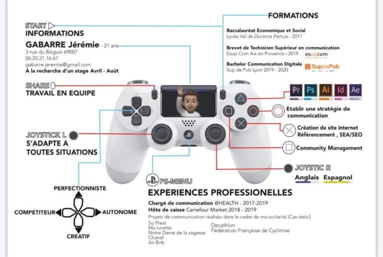 Jouez avec le CV façon manette de jeu vidéo de Jeremie